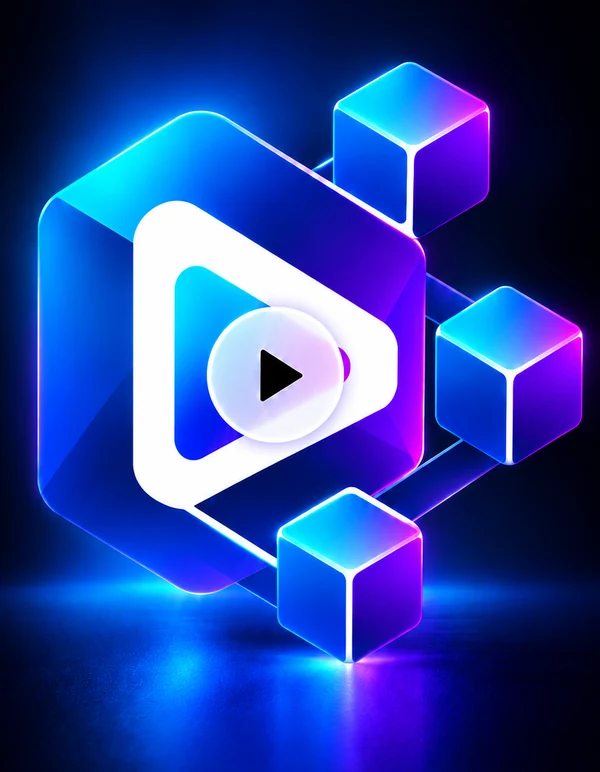 Logo original do aplicativo VBPX com símbolo de vídeo e cubos 3D